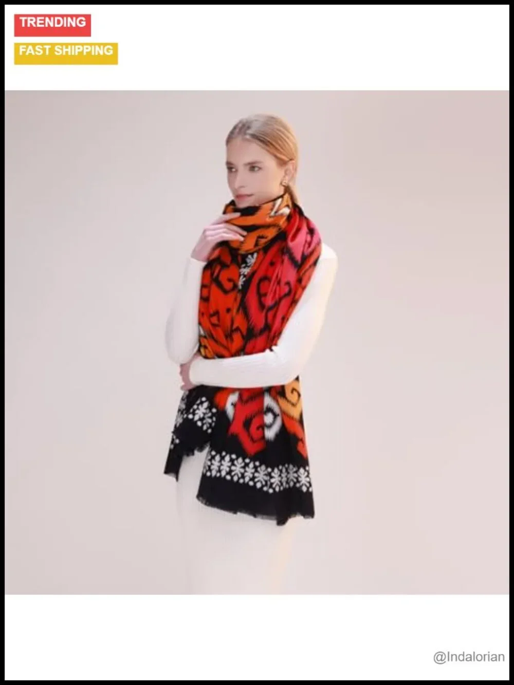Double-Sided Reversible Floral 100% Merino Wool Pashmina Shawl Wrap Scarf